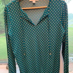 Michael Kors, green blouse, long sleeve with open slit sleeves, size small